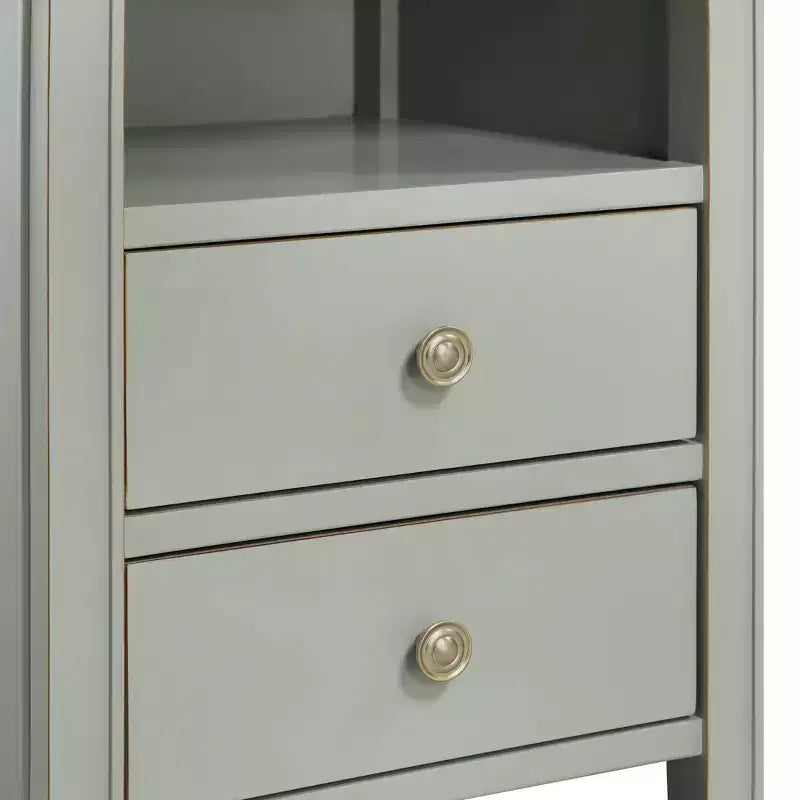 Table de chevet 2 tiroirs avec étagère ouverte, MDF et contreplaqué, gris, 17"x15.75"x26.75"