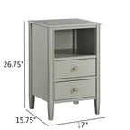 Table de chevet 2 tiroirs avec étagère ouverte, MDF et contreplaqué, gris, 17"x15.75"x26.75"