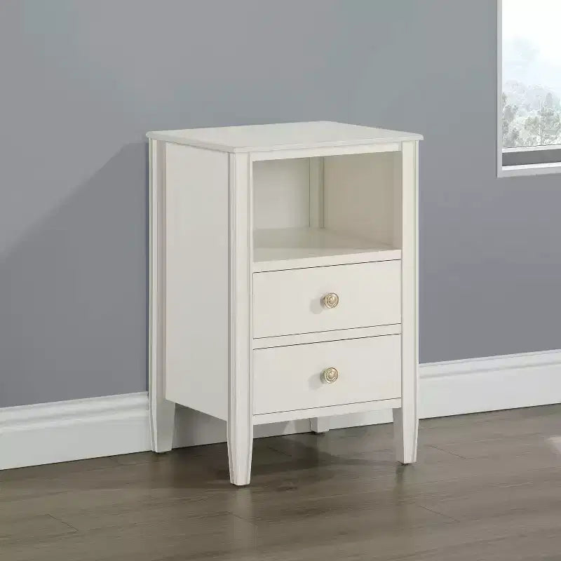 Table de chevet 2 tiroirs avec étagère ouverte, MDF et contreplaqué, gris, 17"x15.75"x26.75"