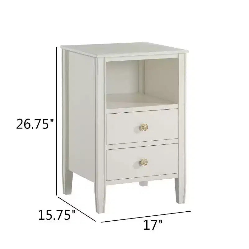 Table de chevet 2 tiroirs avec étagère ouverte, MDF et contreplaqué, gris, 17"x15.75"x26.75"