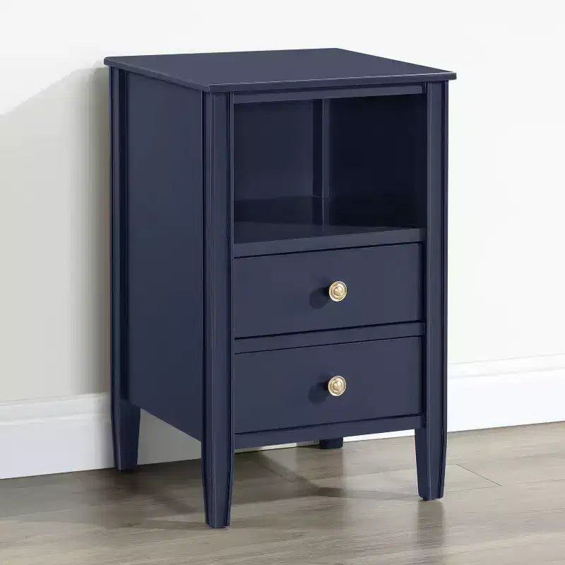 Table de chevet 2 tiroirs avec étagère ouverte, MDF et contreplaqué, gris, 17"x15.75"x26.75"