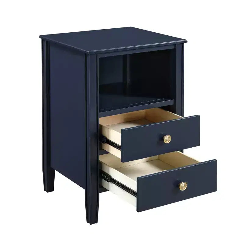 Table de chevet 2 tiroirs avec étagère ouverte, MDF et contreplaqué, gris, 17"x15.75"x26.75"