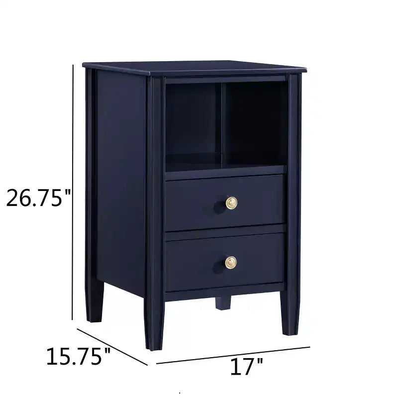 Table de chevet 2 tiroirs avec étagère ouverte, MDF et contreplaqué, gris, 17"x15.75"x26.75"