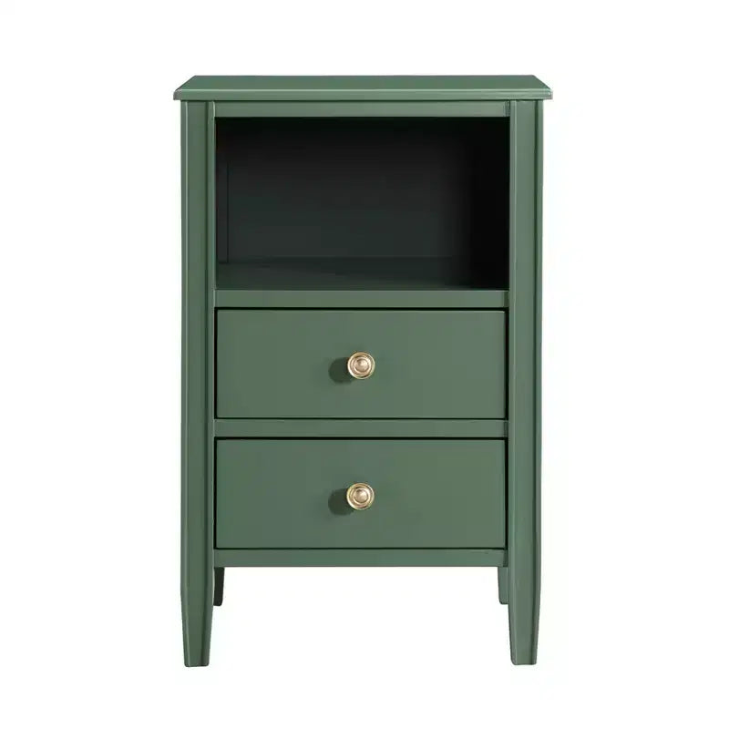 Table de chevet 2 tiroirs avec étagère ouverte, MDF et contreplaqué, gris, 17"x15.75"x26.75"