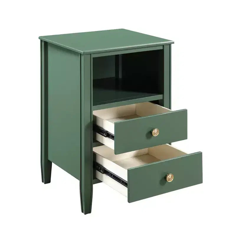 Table de chevet 2 tiroirs avec étagère ouverte, MDF et contreplaqué, gris, 17"x15.75"x26.75"