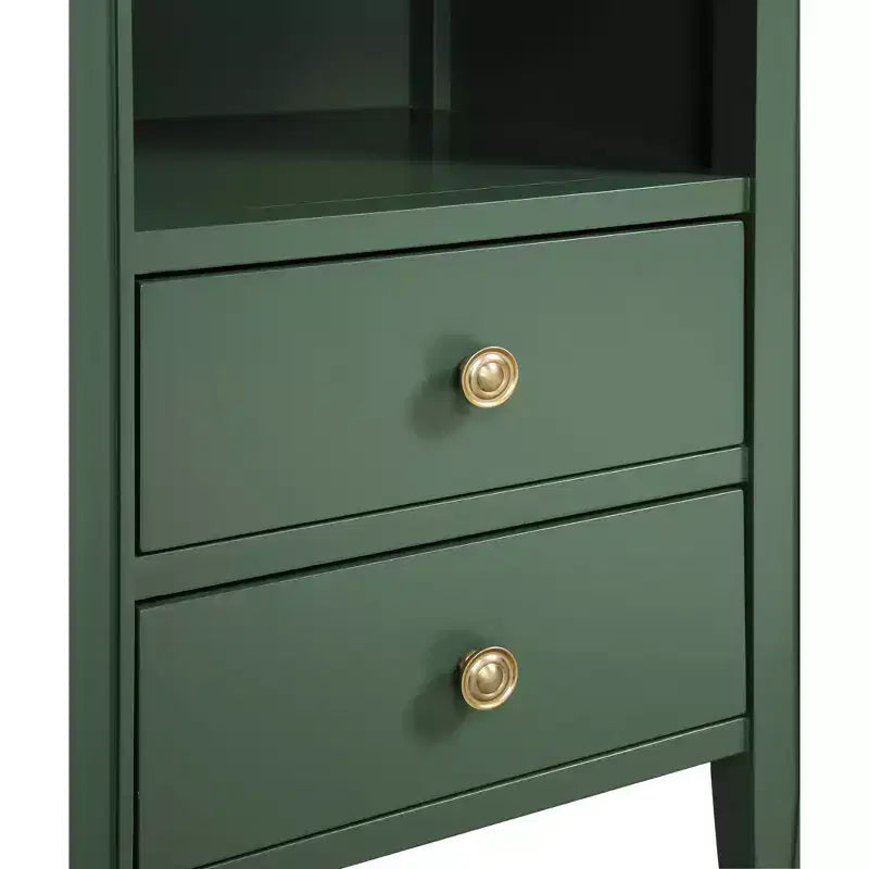 Table de chevet 2 tiroirs avec étagère ouverte, MDF et contreplaqué, gris, 17"x15.75"x26.75"