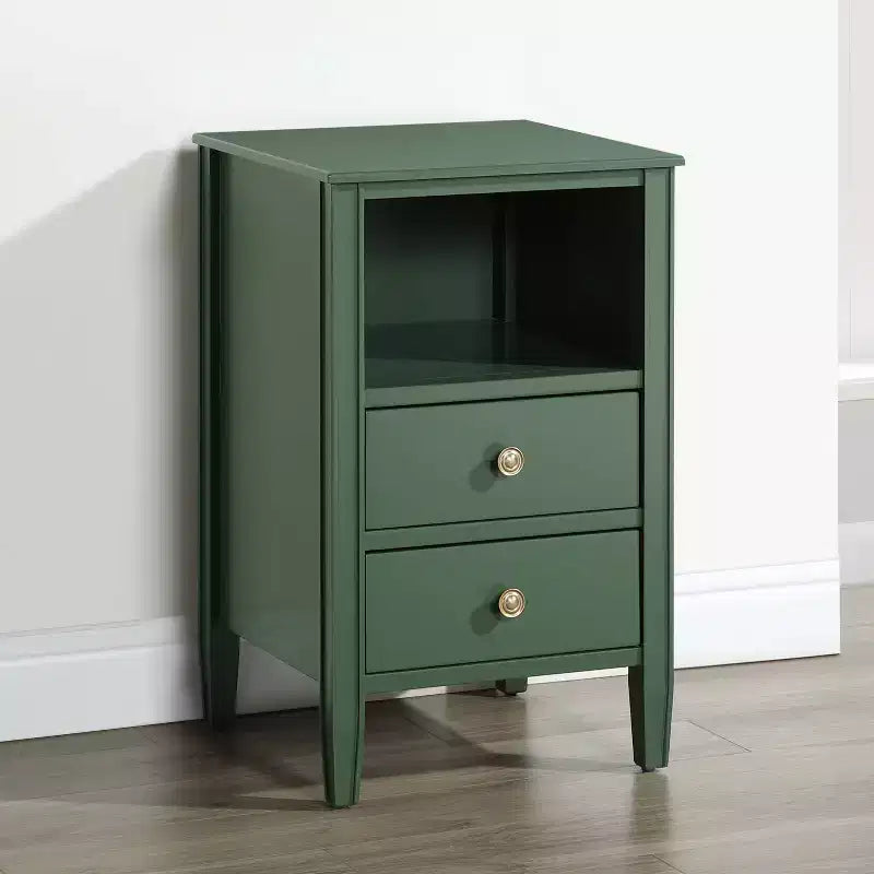 Table de chevet 2 tiroirs avec étagère ouverte, MDF et contreplaqué, gris, 17"x15.75"x26.75"