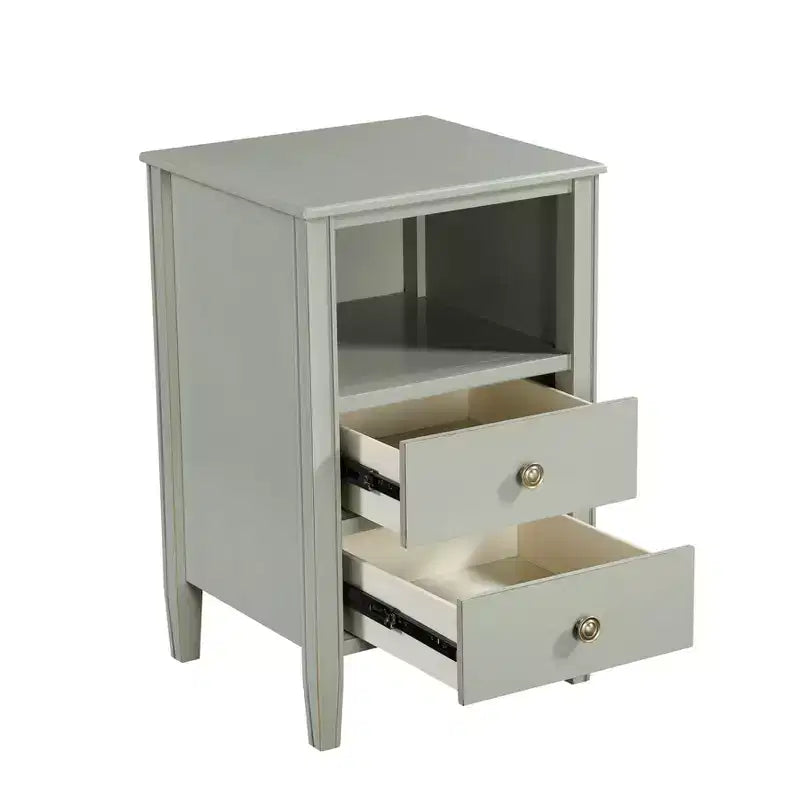 Table de chevet 2 tiroirs avec étagère ouverte, MDF et contreplaqué, gris, 17"x15.75"x26.75"
