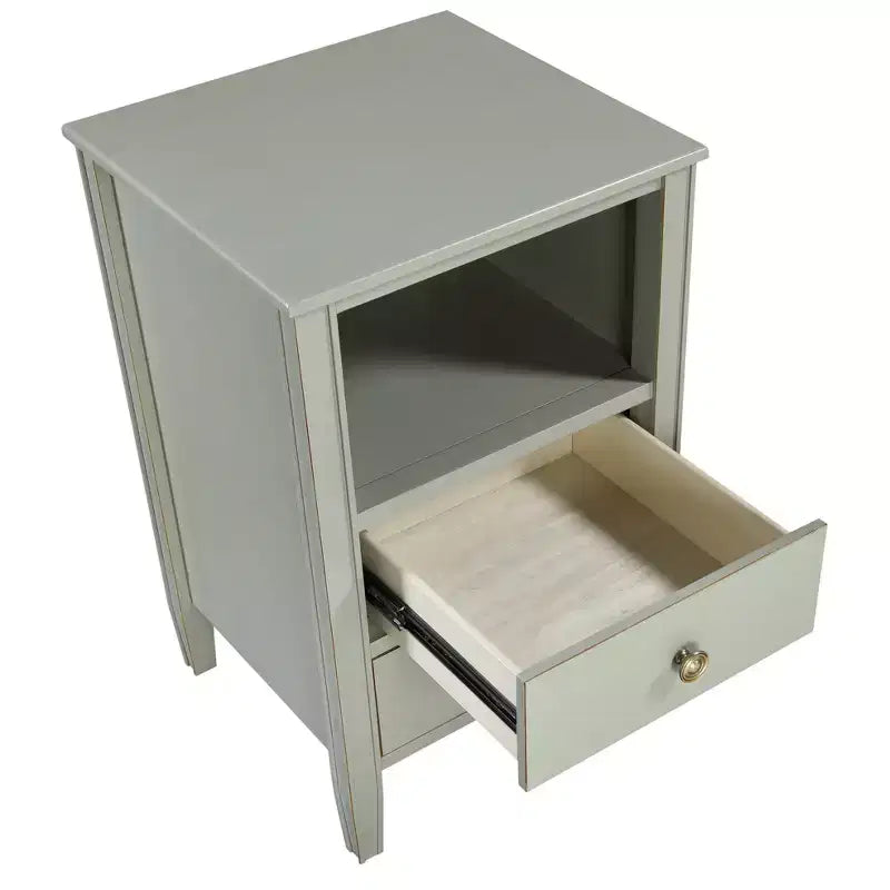 Table de chevet 2 tiroirs avec étagère ouverte, MDF et contreplaqué, gris, 17"x15.75"x26.75"