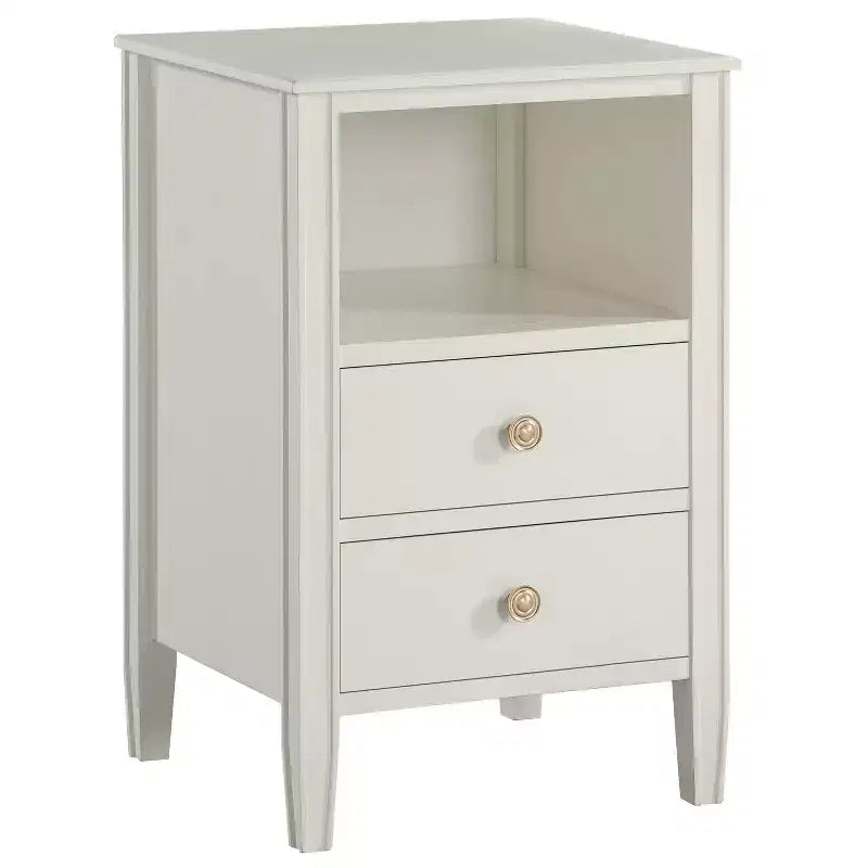 Table de chevet 2 tiroirs avec étagère ouverte, MDF et contreplaqué, gris, 17"x15.75"x26.75"