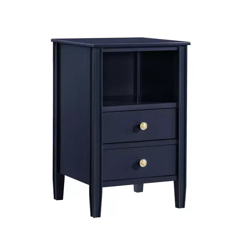 Table de chevet 2 tiroirs avec étagère ouverte, MDF et contreplaqué, gris, 17"x15.75"x26.75"