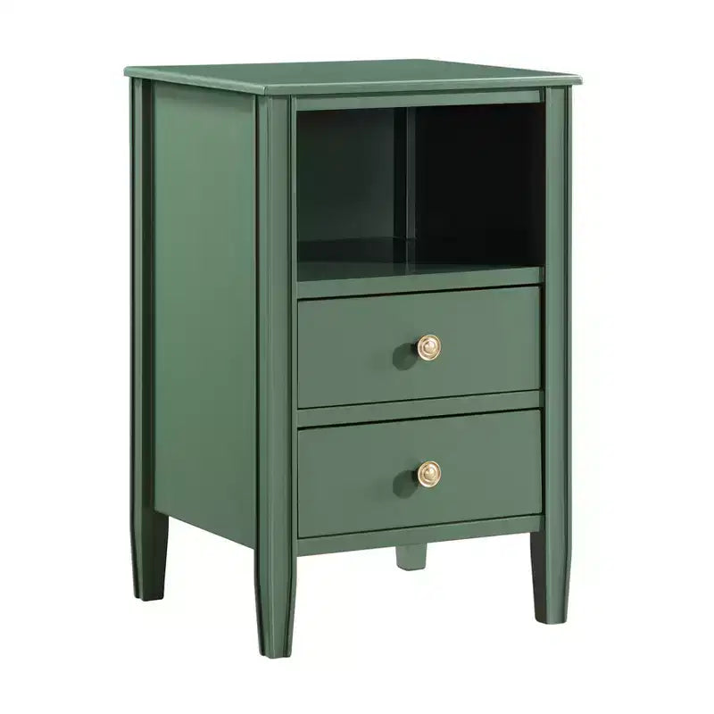 Table de chevet 2 tiroirs avec étagère ouverte, MDF et contreplaqué, gris, 17"x15.75"x26.75"