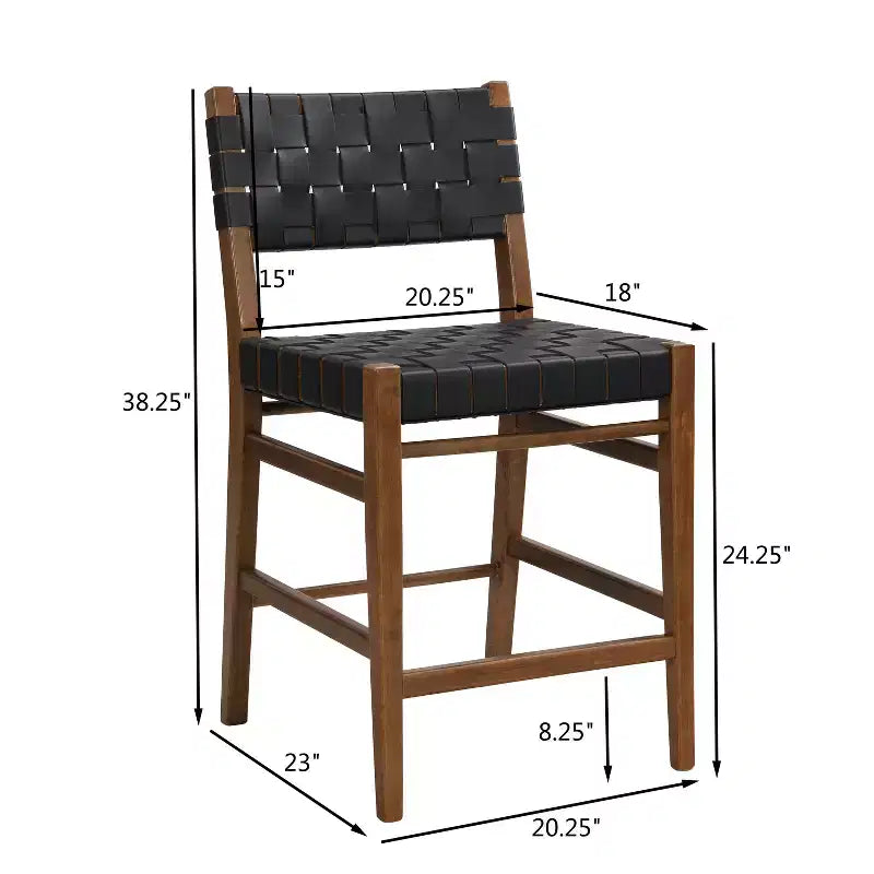 Lot de 2 tabourets de comptoir en similicuir tressé avec repose-pieds, cadre en bois d'hévéa, hauteur d'assise de 61,6 cm