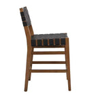 Lot de 2 tabourets de comptoir en similicuir tressé avec repose-pieds, cadre en bois d'hévéa, hauteur d'assise de 61,6 cm