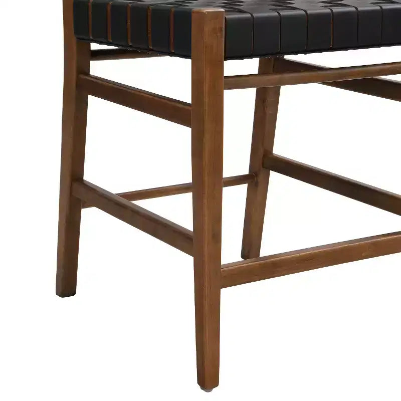 Lot de 2 tabourets de comptoir en similicuir tressé avec repose-pieds, cadre en bois d'hévéa, hauteur d'assise de 61,6 cm