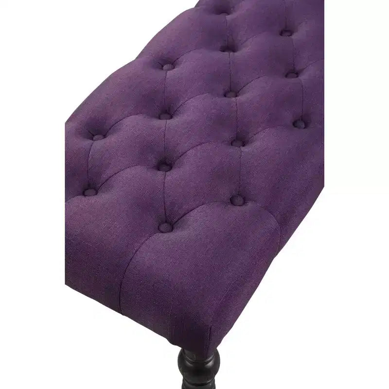 Banc de salle à manger capitonné en tissu avec pieds tournés, cadre en bois massif, violet, 48"x16"x19.5"