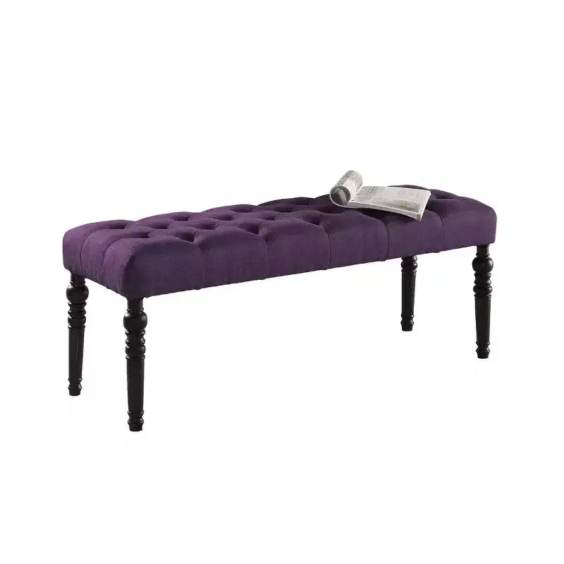 Banc de salle à manger capitonné en tissu avec pieds tournés, cadre en bois massif, violet, 48"x16"x19.5"