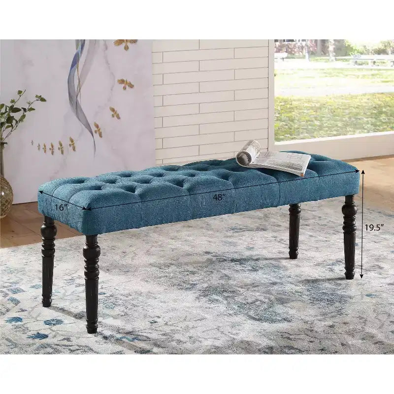 Banc de salle à manger capitonné en tissu avec pieds tournés, cadre en bois massif, violet, 48"x16"x19.5"