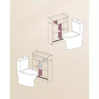Meuble de rangement de salle de bain fin avec portes coulissantes, porte-rouleau de papier toilette et étagères réglables
