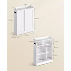 Meuble de rangement de salle de bain fin avec portes coulissantes, porte-rouleau de papier toilette et étagères réglables