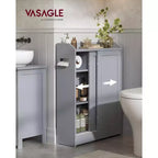 Meuble de rangement de salle de bain fin avec portes coulissantes, porte-rouleau de papier toilette et étagères réglables