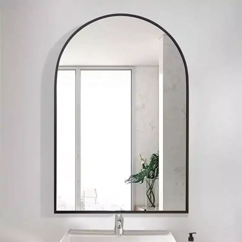 Miroir de cheminée cintré 24 x 36, Noir/Doré-HOMLUX : Cadre métallique, Montage mural, Décoration moderne