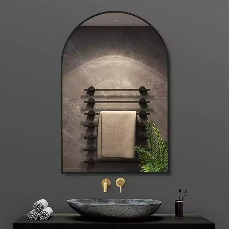 Miroir de cheminée cintré 24 x 36, Noir/Doré-HOMLUX : Cadre métallique, Montage mural, Décoration moderne