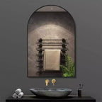Miroir de cheminée cintré 24 x 36, Noir/Doré-HOMLUX : Cadre métallique, Montage mural, Décoration moderne
