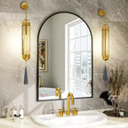 Miroir de cheminée cintré 24 x 36, Noir/Doré-HOMLUX : Cadre métallique, Montage mural, Décoration moderne