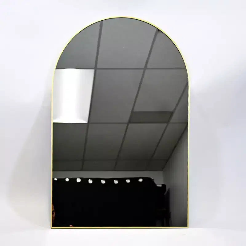 Miroir de cheminée cintré 24 x 36, Noir/Doré-HOMLUX : Cadre métallique, Montage mural, Décoration moderne